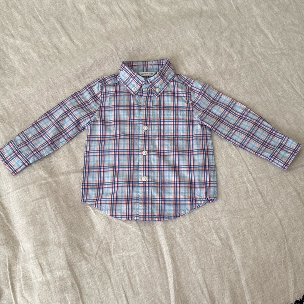 Janie and Jack Baby Boy Plaid Shirt Size 6-12 M Long Sleeve Button up Top